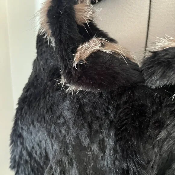 VTG Preston & York Black and Tan Rabbit and Fox Fur Shrug Wrap - Picture 5 of 9